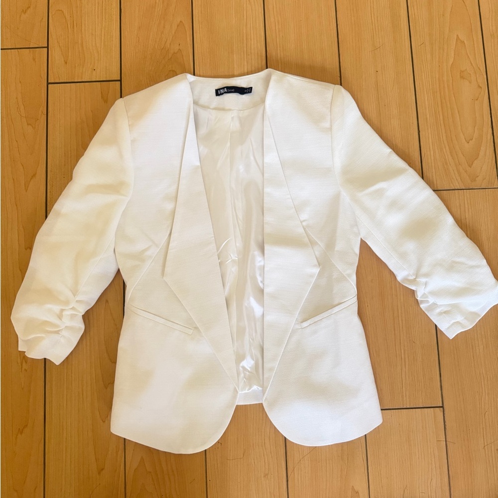 Ina Blazer with Ruched Sleeves in White